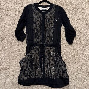 Sachin + Babi Black Flower & Sequin Eyelet Dress w/ Drawstring Drop-waist sz 2
